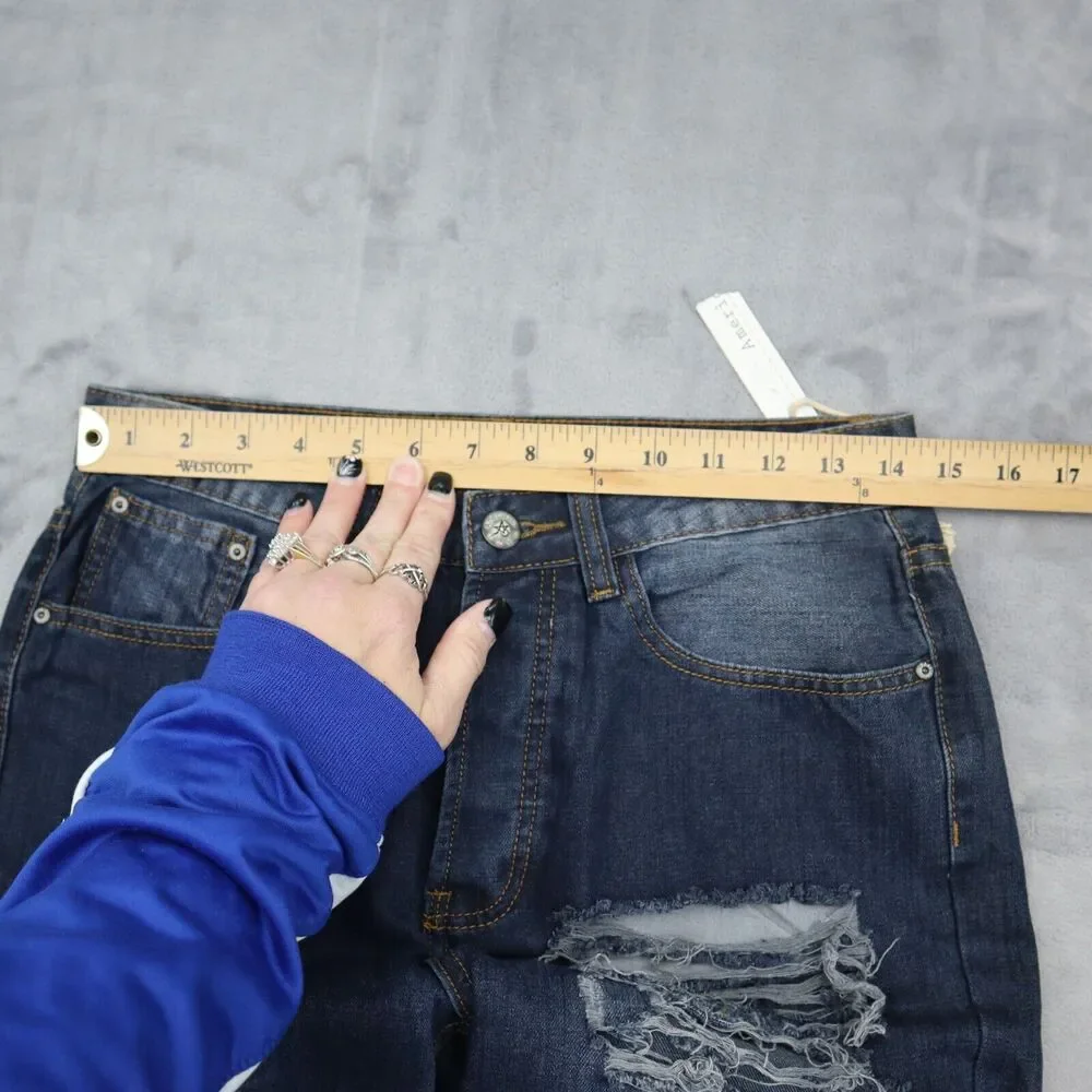 American Bazi Pants Womens 5 Blue Denim Straight Distressed High Rise Long Pants